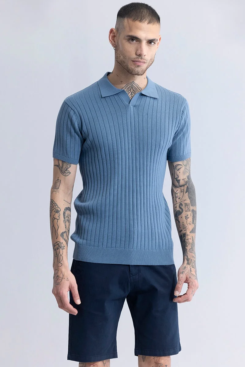 SNITCH Sleek Striped Blue Polo T-Shirt
